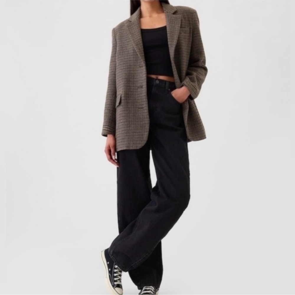 NWT! GAP Brown Houndstooth Oversized Wool-Blend Blazer -  Size XL - Picture 3 of 5